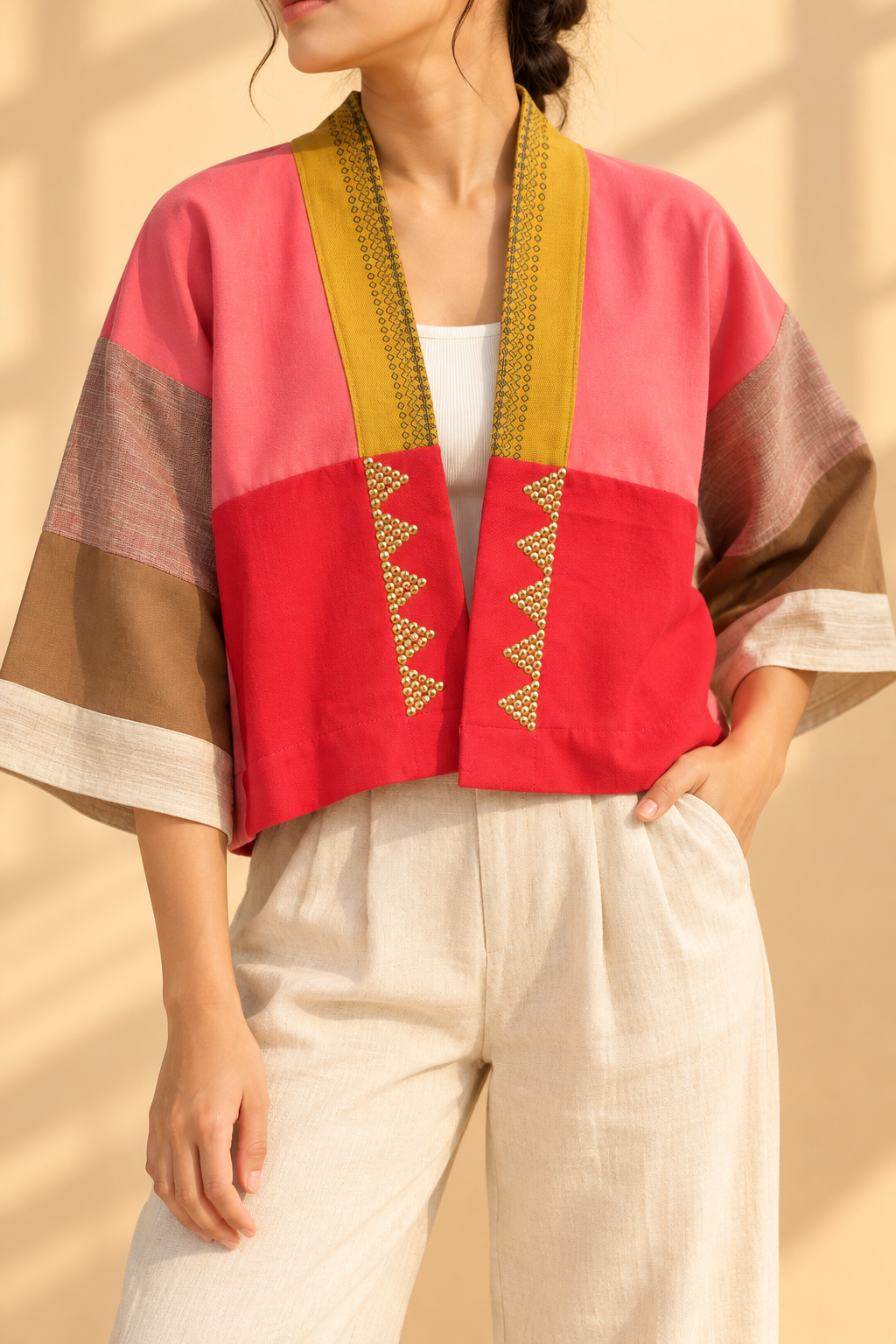 CROP KIMONO RED PINK WITH BINAKOL AND BARONG