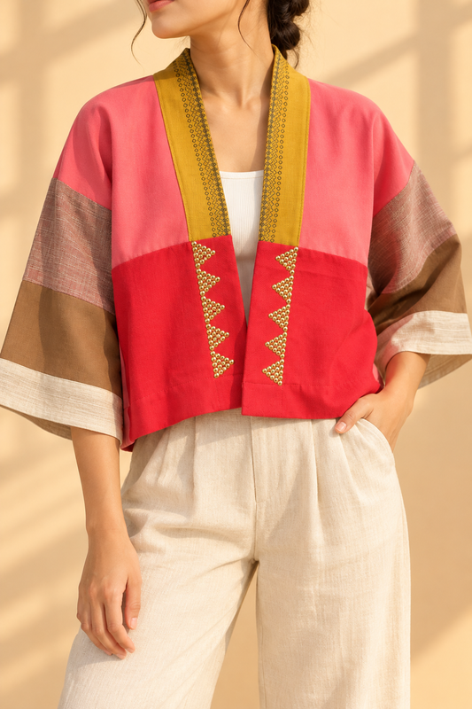 CROP KIMONO RED PINK WITH BINAKOL AND BARONG