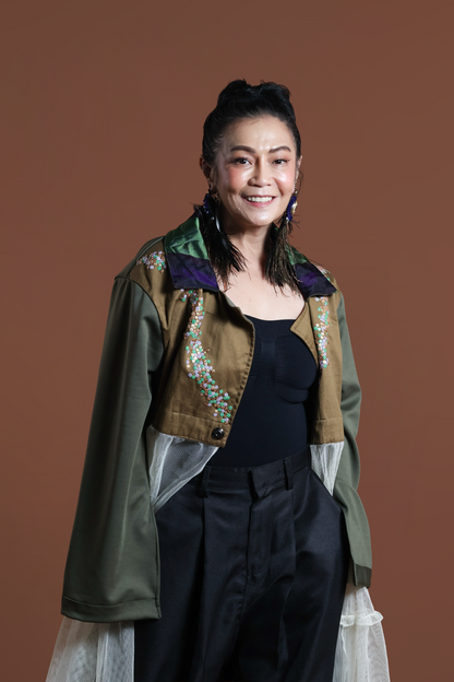 GREEN INAUL CROP SEE THROUGH TRENCH COVER UP INAUL OF MAGUINDANAO WITH HANDBEADED