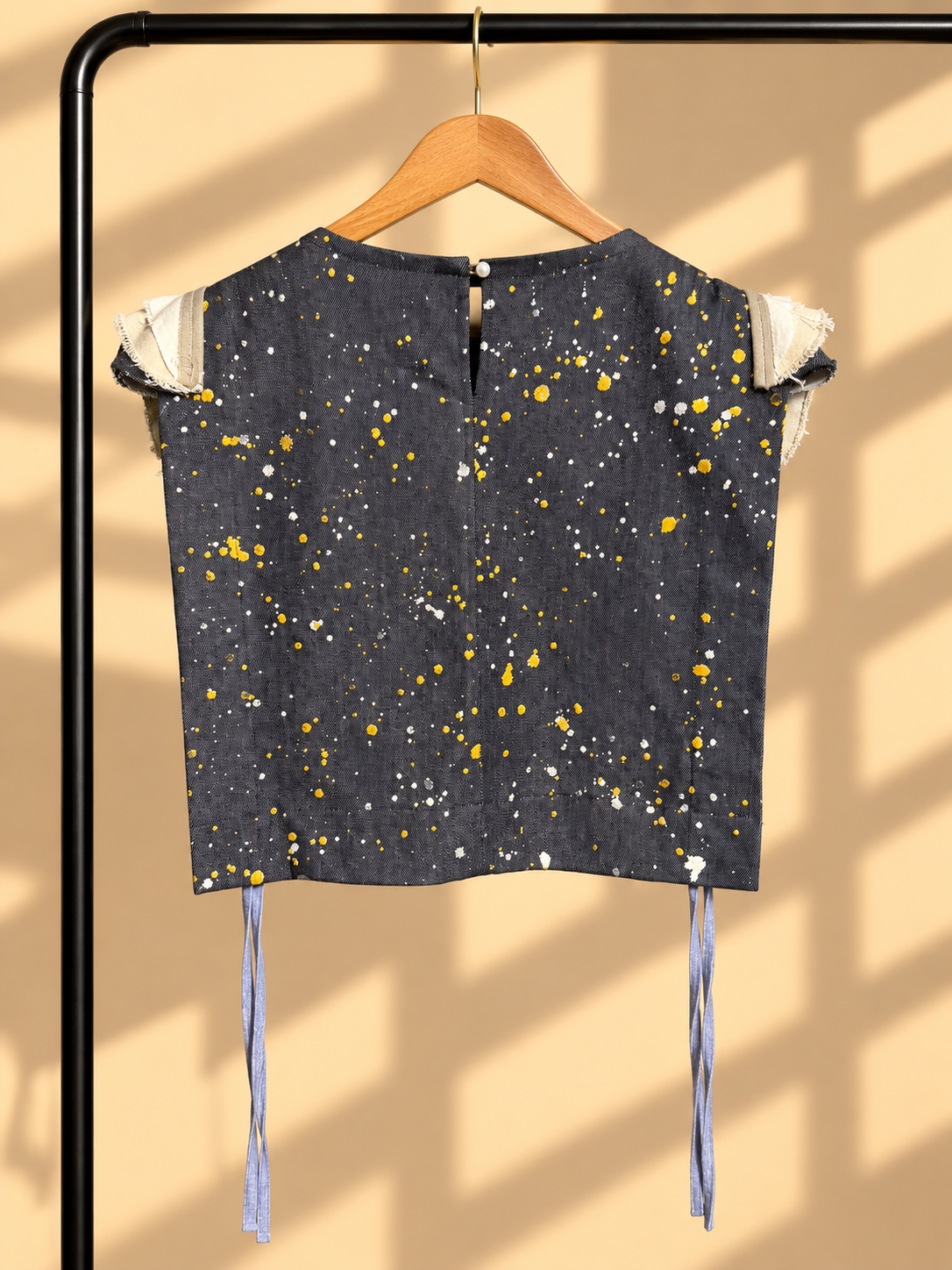 RUFFLES BARONG DENIM PAINTED BIB WITH BEADWORKS AND KALINGA