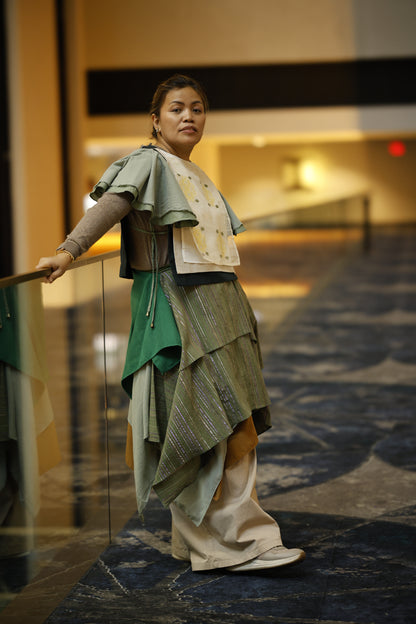 Patong Patong Vest in Denim Green with Multi Pattern Weave