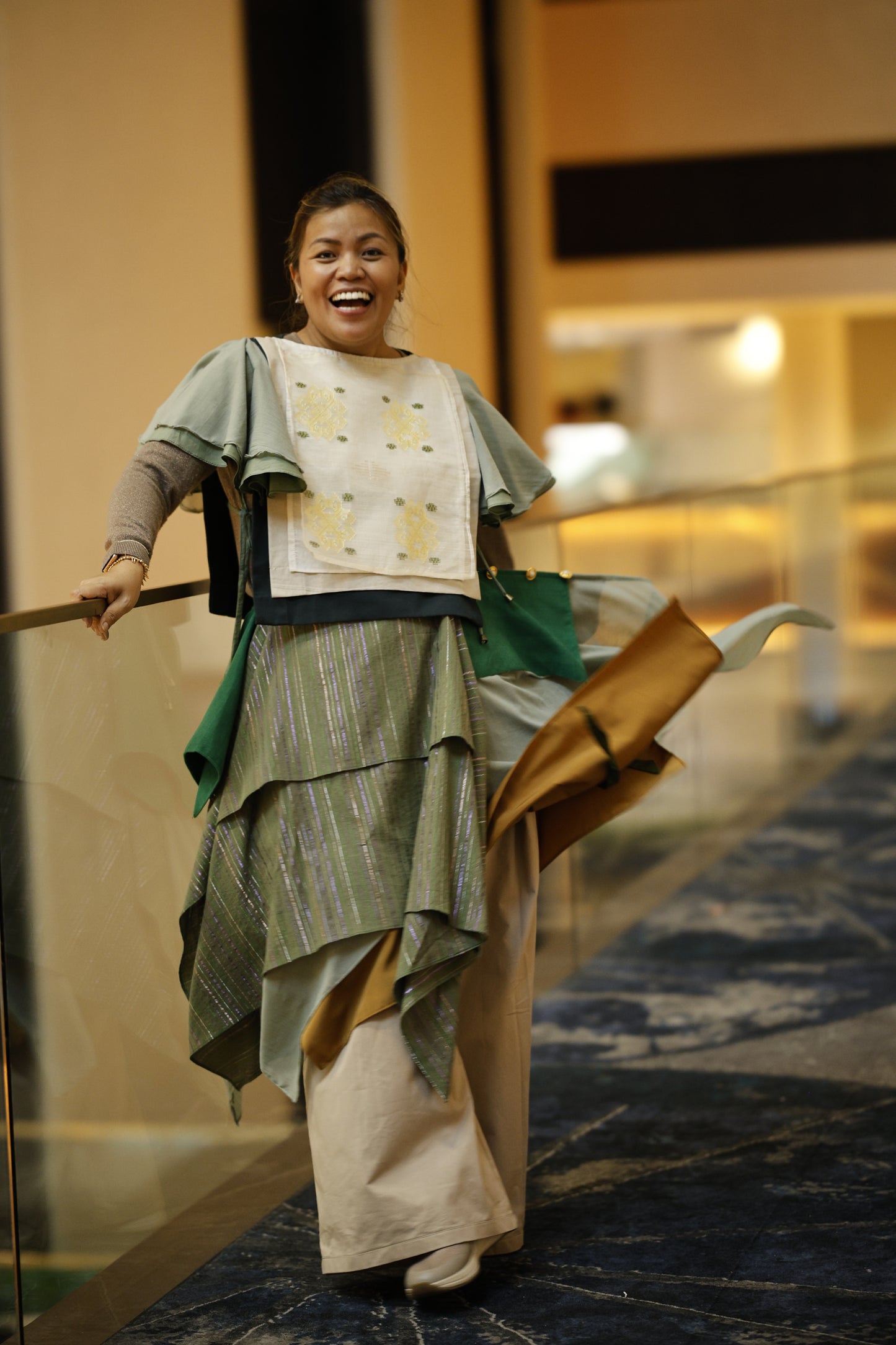 Patong Patong Vest in Denim Green with Multi Pattern Weave