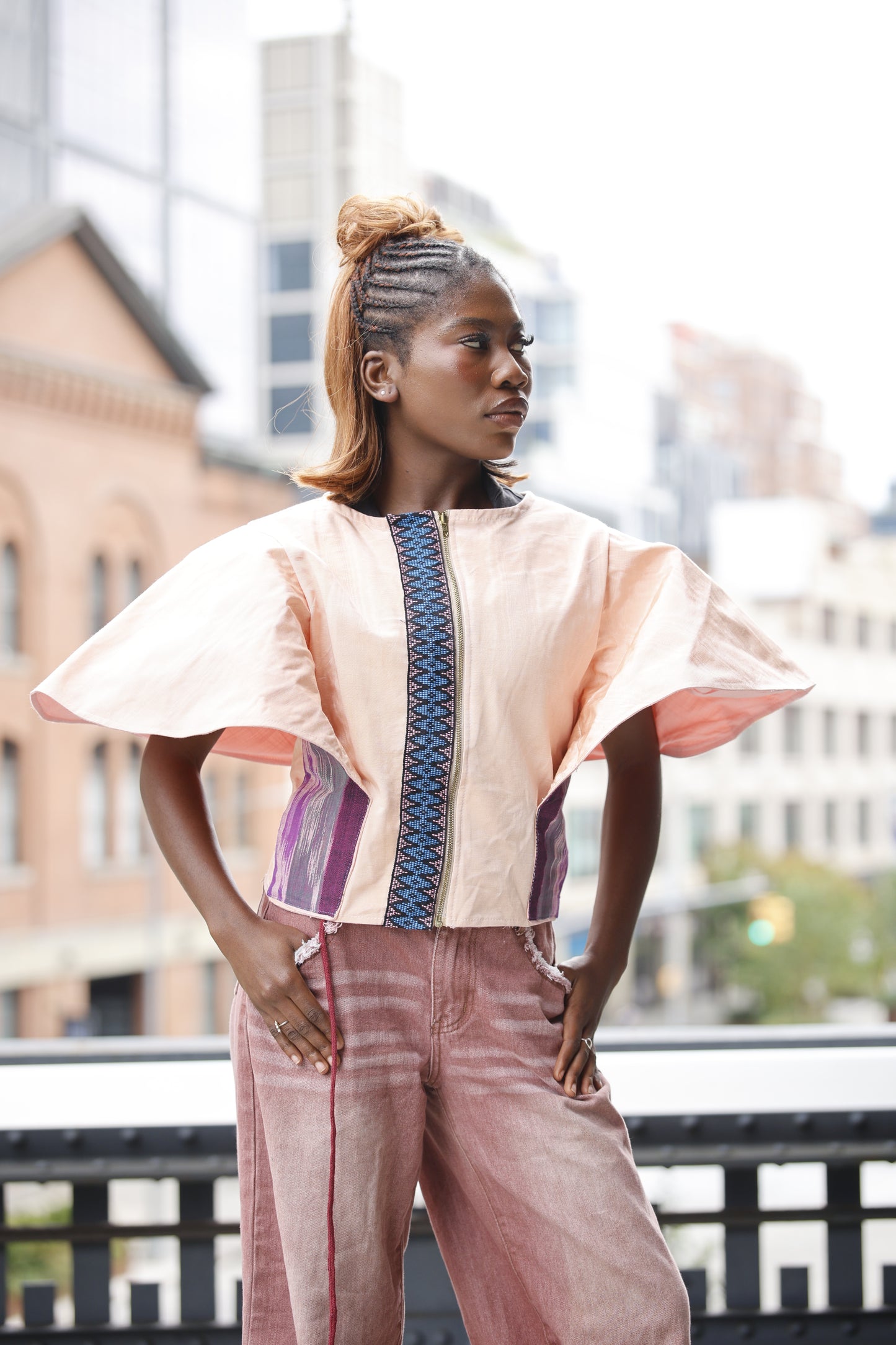 Lady Gaga Blouse in Pink with Yakan and Ikat weave