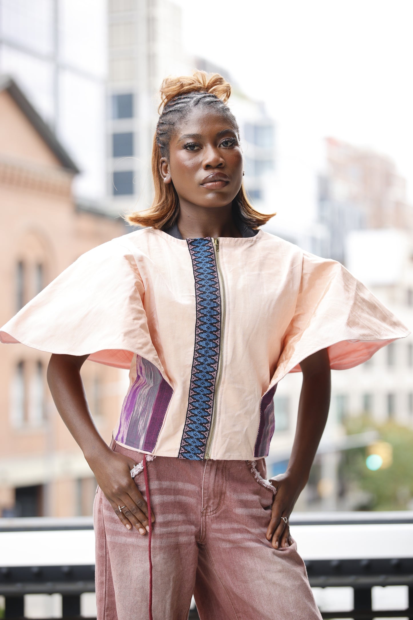 Lady Gaga Blouse in Pink with Yakan and Ikat weave