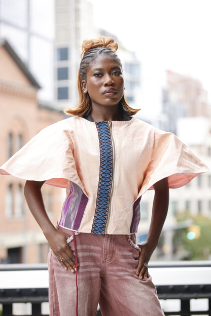 Lady Gaga Blouse in Pink with Yakan and Ikat weave