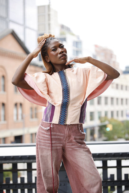 Lady Gaga Blouse in Pink with Yakan and Ikat weave