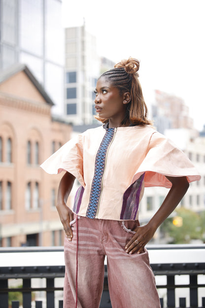 Lady Gaga Blouse in Pink with Yakan and Ikat weave