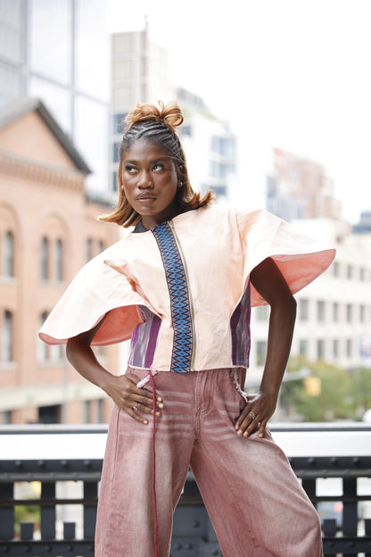 Lady Gaga Blouse in Pink with Yakan and Ikat weave