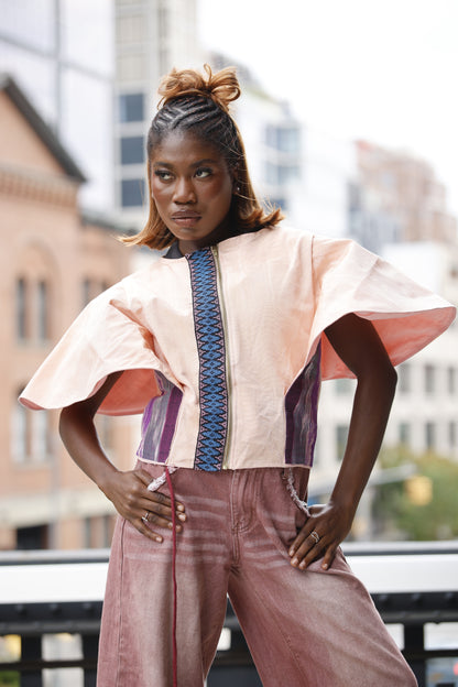 Lady Gaga Blouse in Pink with Yakan and Ikat weave