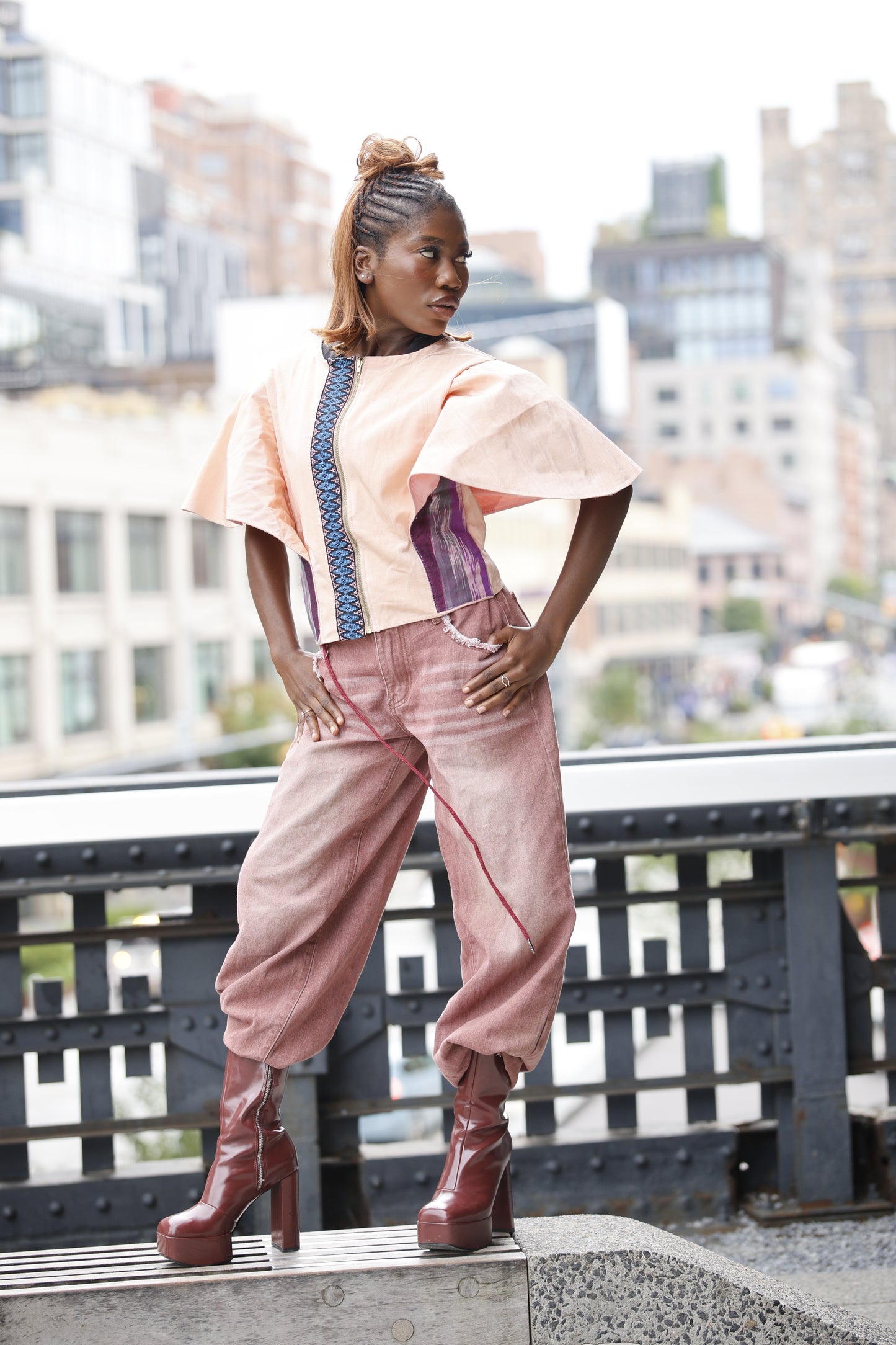 Lady Gaga Blouse in Pink with Yakan and Ikat weave