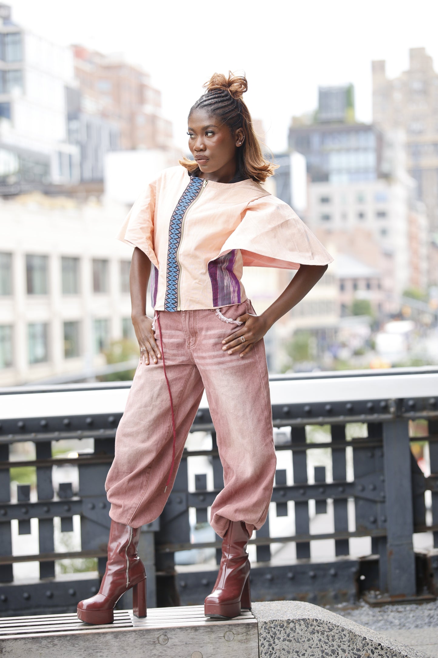 Lady Gaga Blouse in Pink with Yakan and Ikat weave