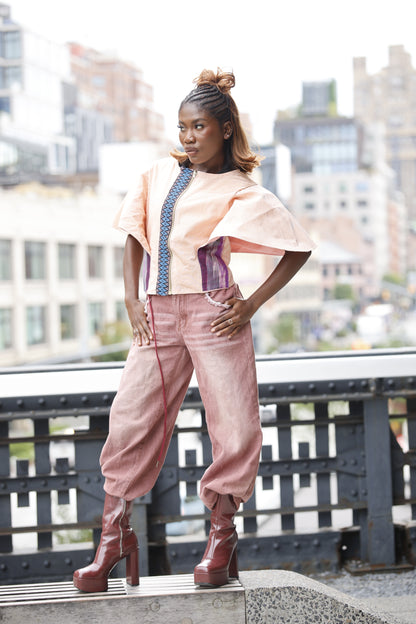 Lady Gaga Blouse in Pink with Yakan and Ikat weave