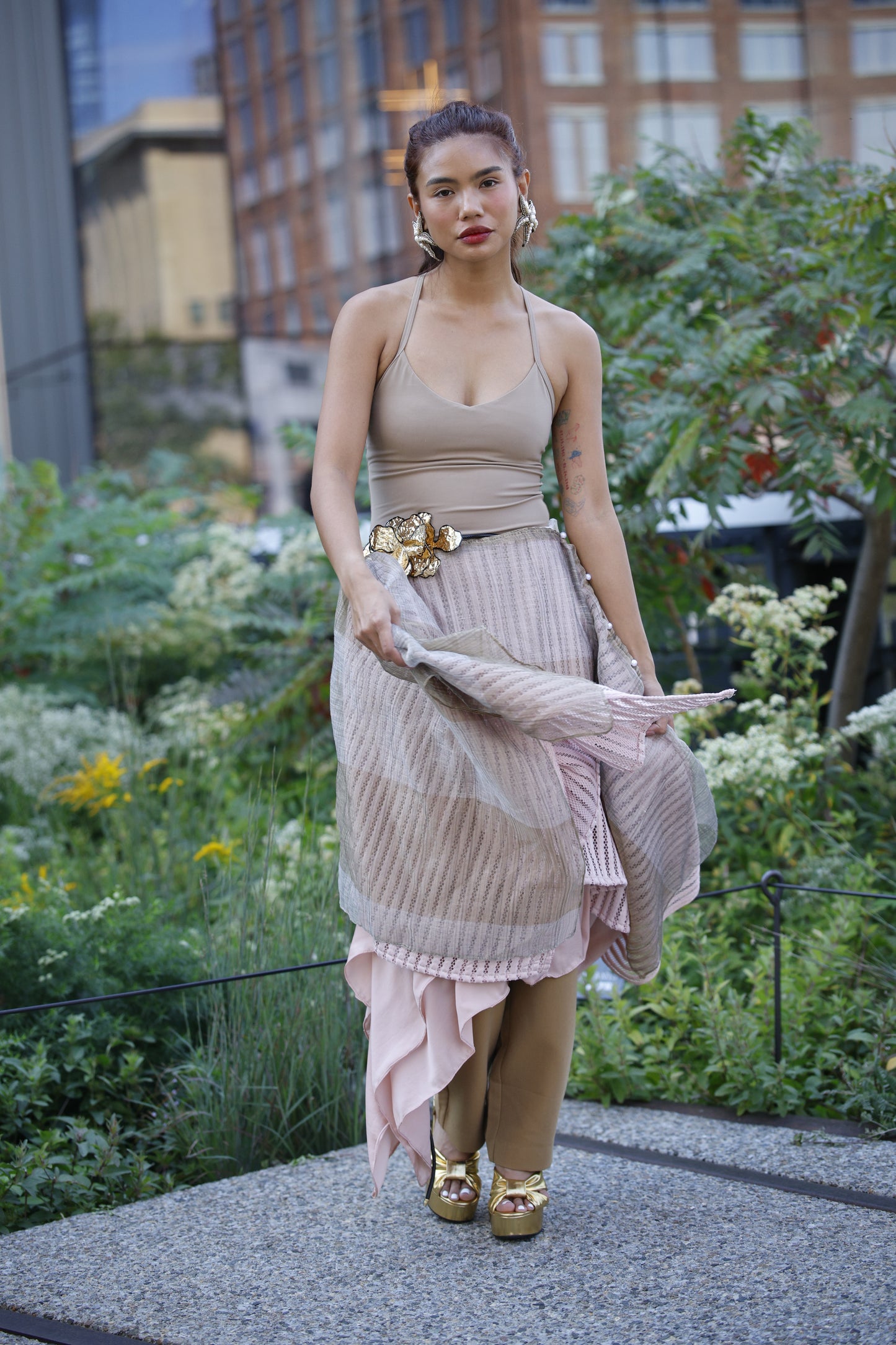 Freestyle Skirt in Pink with Gold Sheer