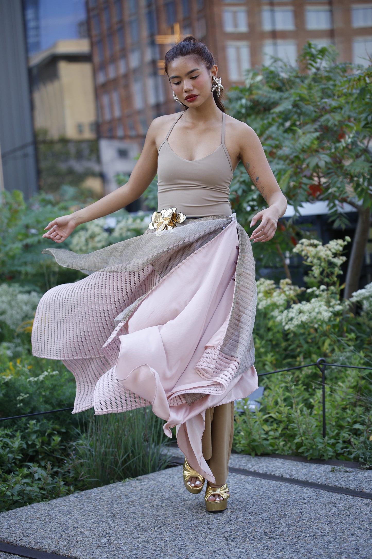Freestyle Skirt in Pink with Gold Sheer