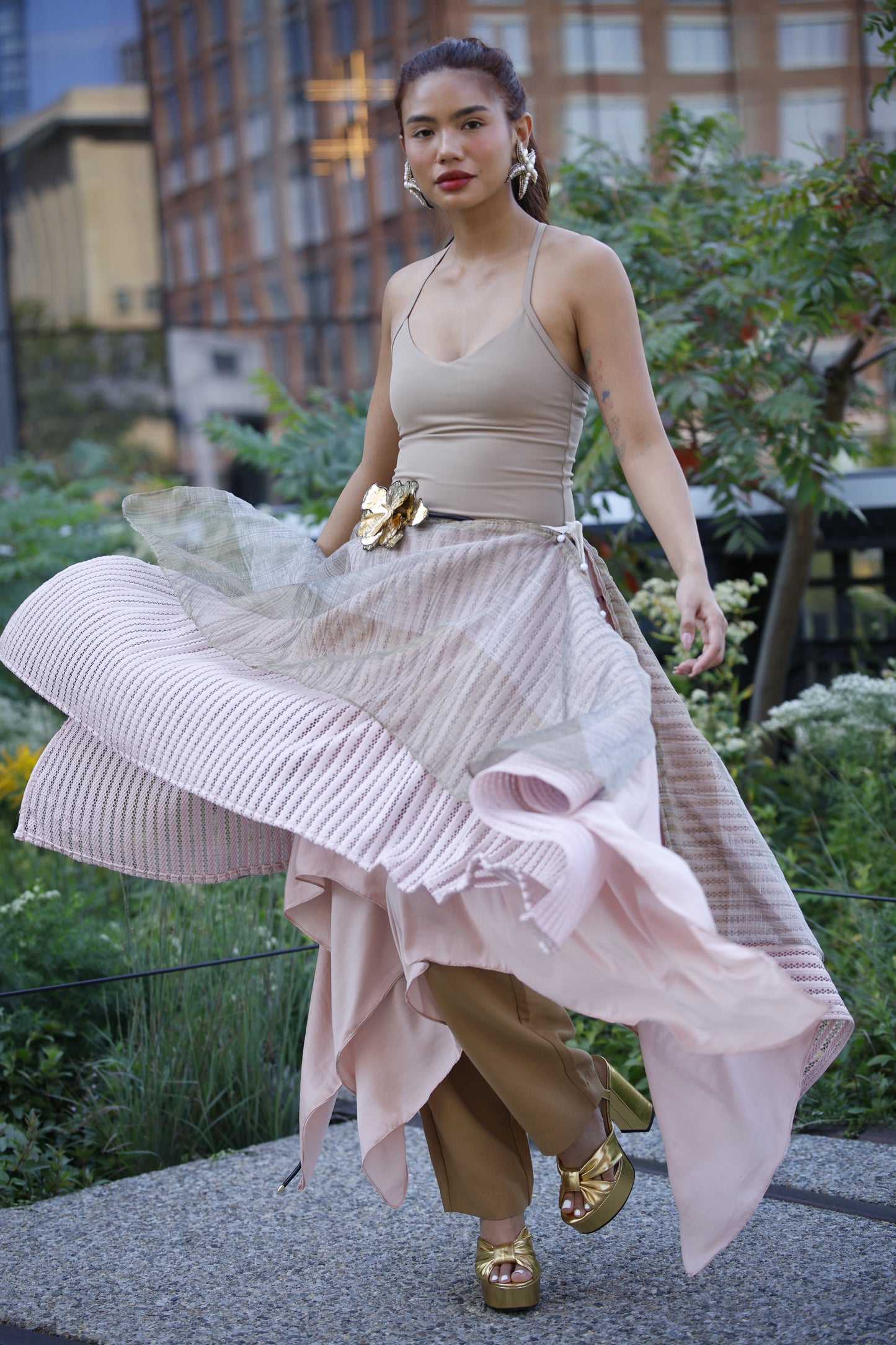 Freestyle Skirt in Pink with Gold Sheer