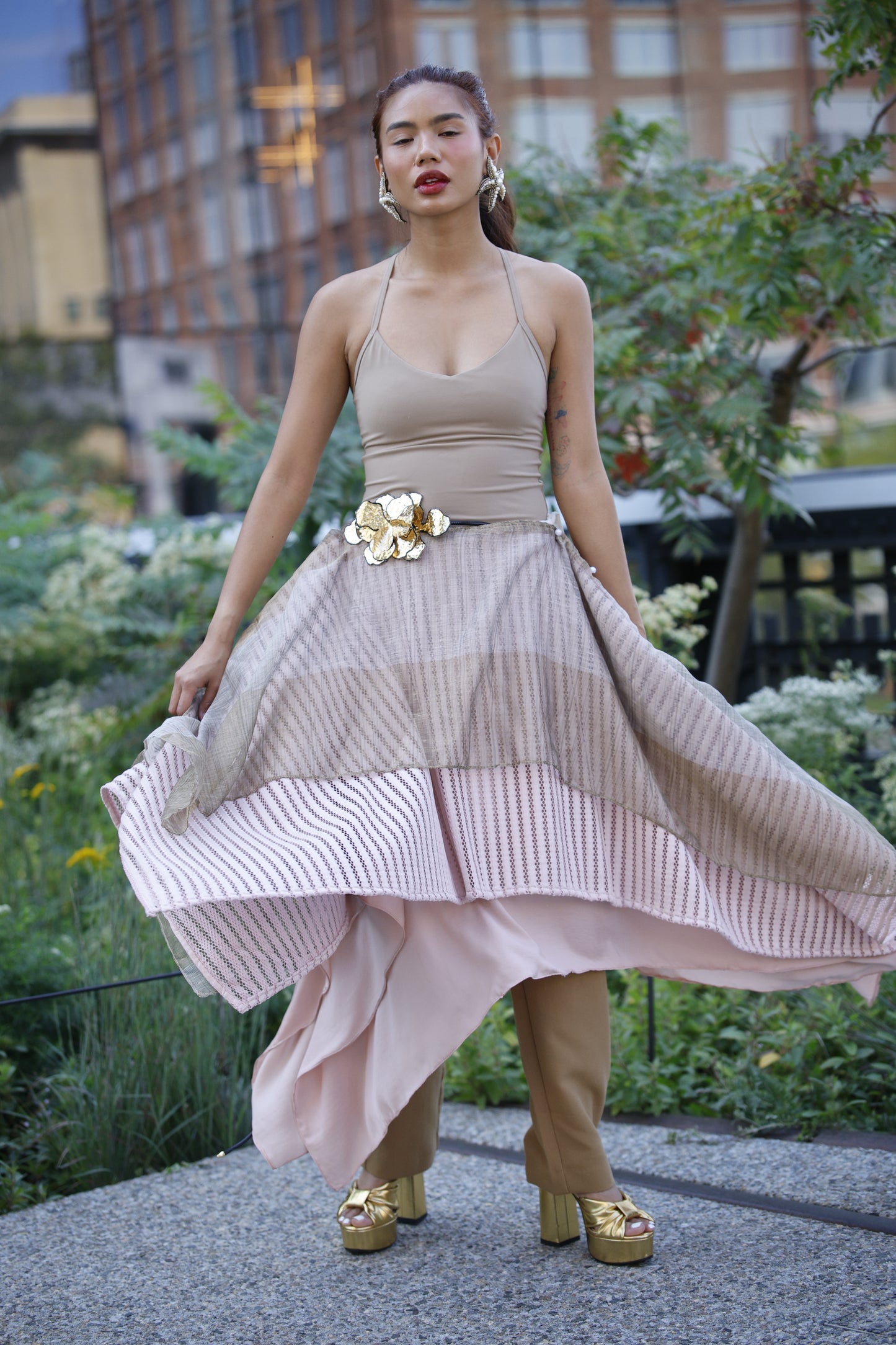 Freestyle Skirt in Pink with Gold Sheer