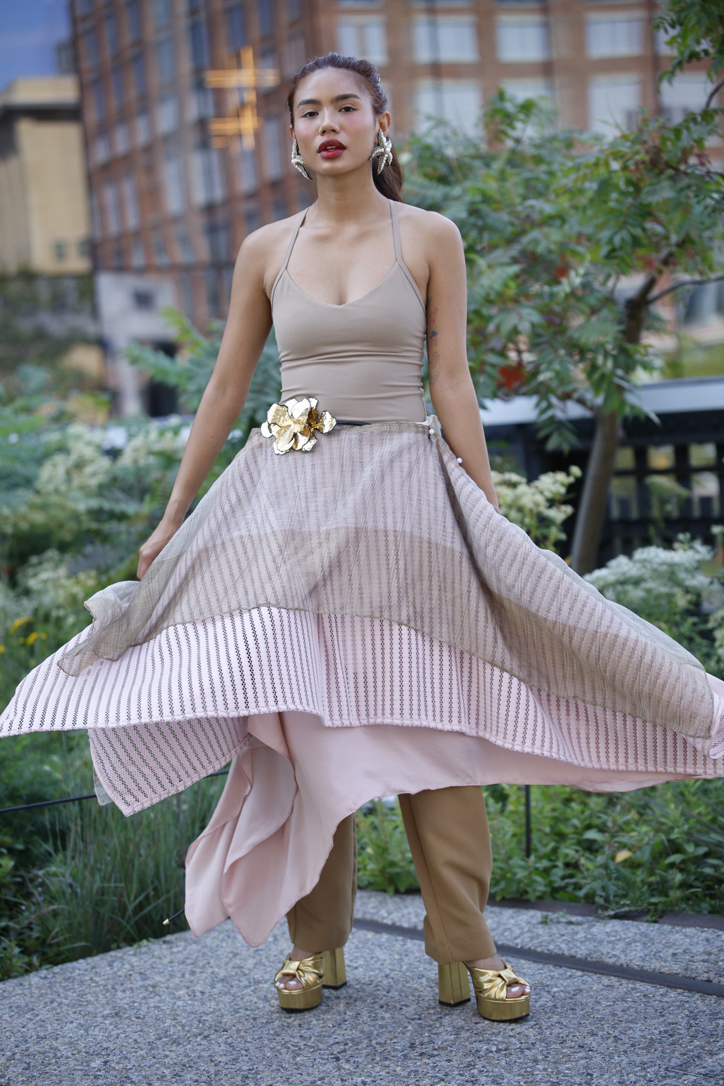 Freestyle Skirt in Pink with Gold Sheer