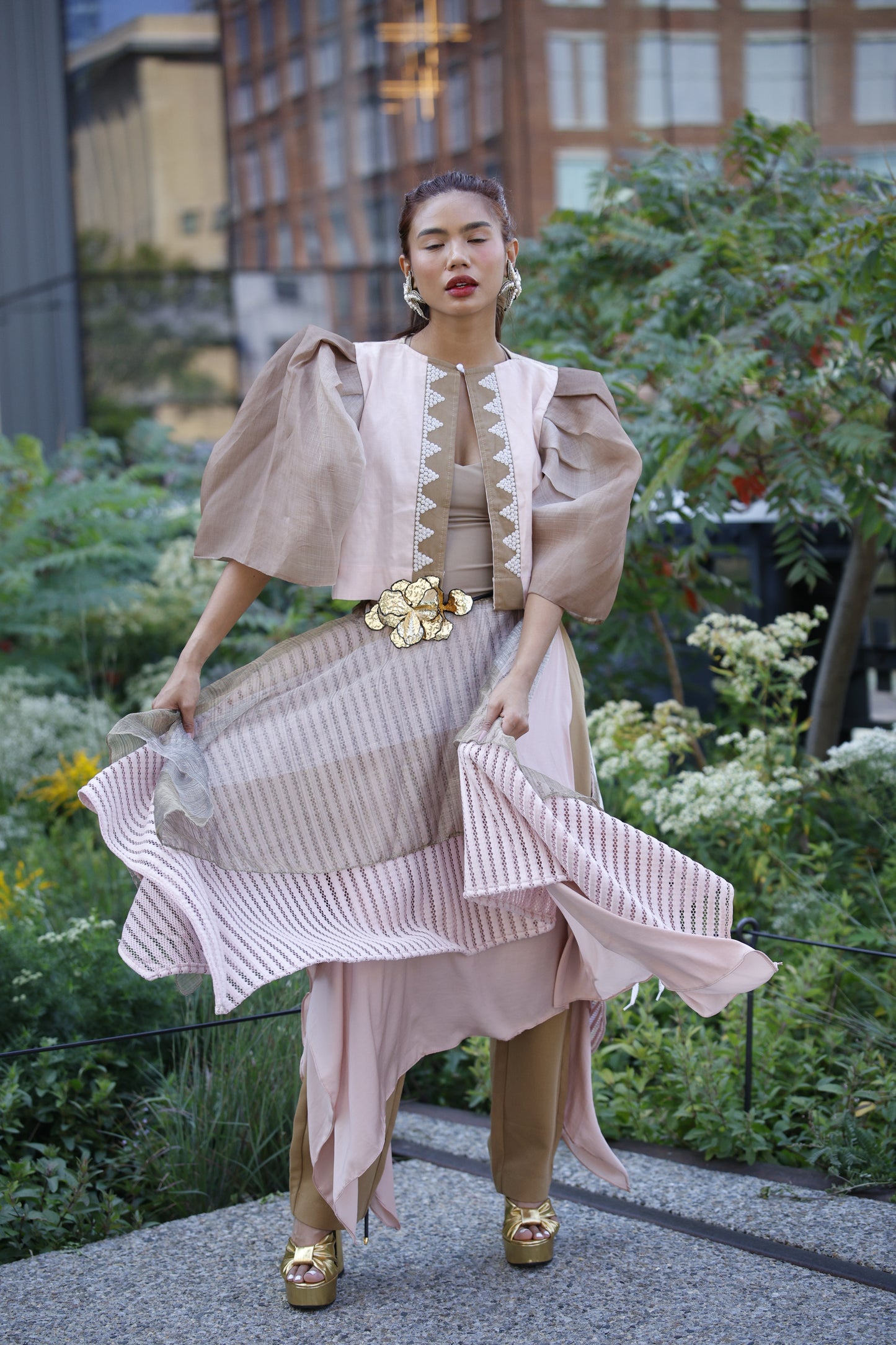 Freestyle Skirt in Pink with Gold Sheer