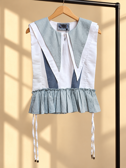 ALAPAAP BIB TOP IN WHITE BLUE WITH KABANGKALAN WEAVE