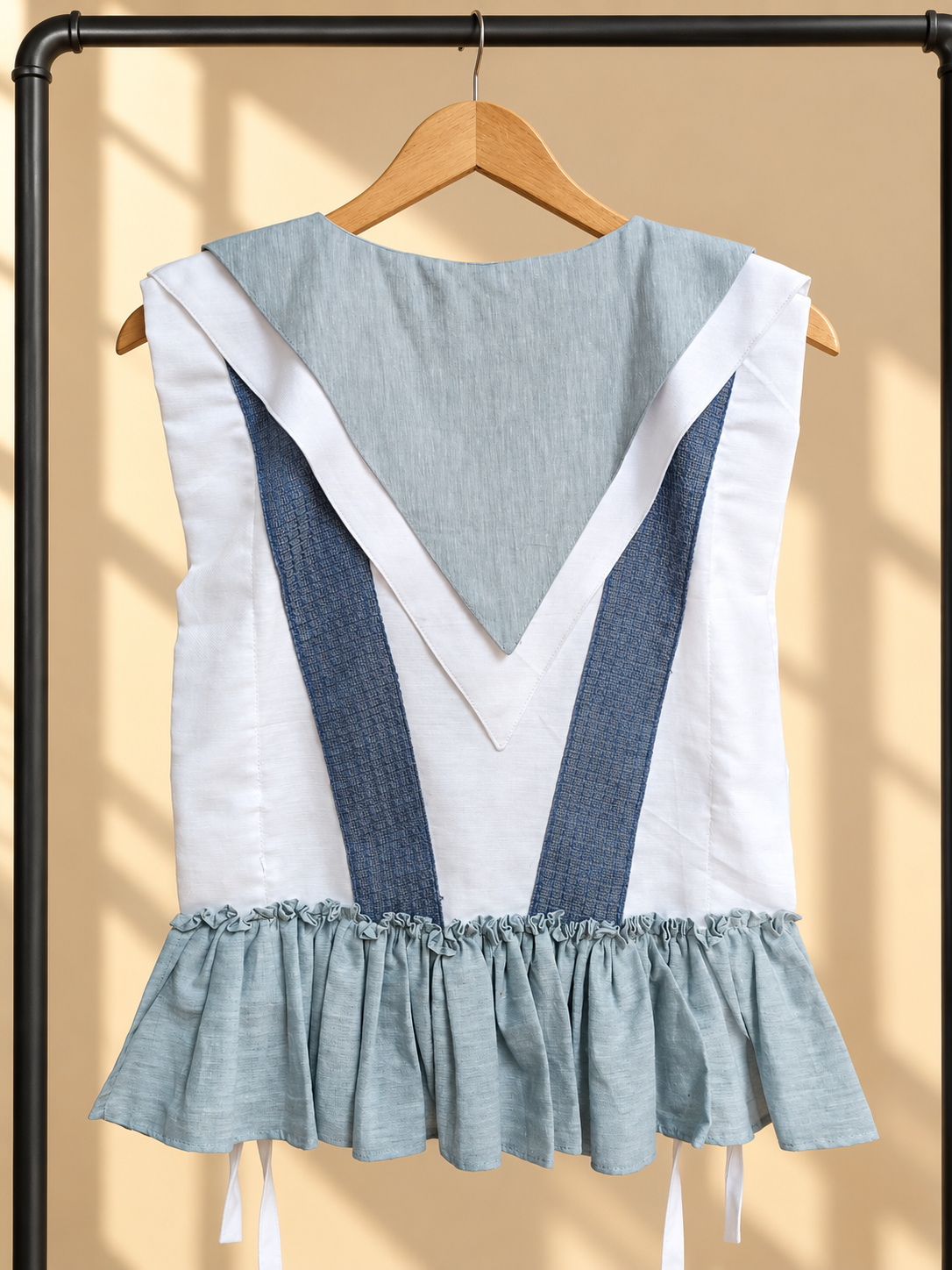 ALAPAAP BIB TOP IN WHITE BLUE WITH KABANGKALAN WEAVE