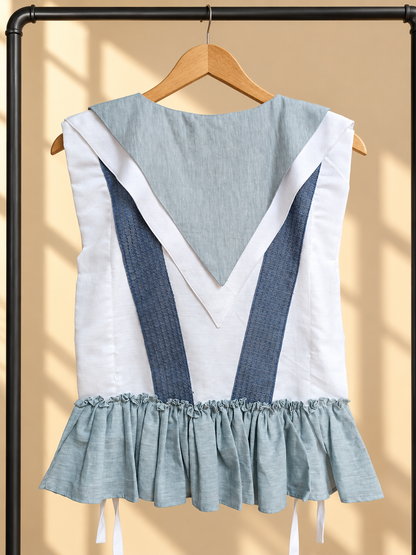 ALAPAAP BIB TOP IN WHITE BLUE WITH KABANGKALAN WEAVE