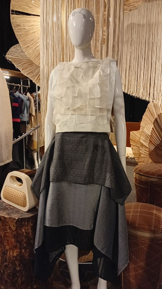 Kabogera Wrap Skirt in Full Panel Black Binakol