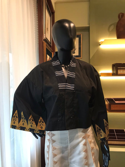 Crop Kimono Black with Gold Inaul Sleeves