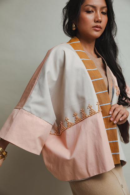 Heritage Poncho in Abstract Pink & Earth