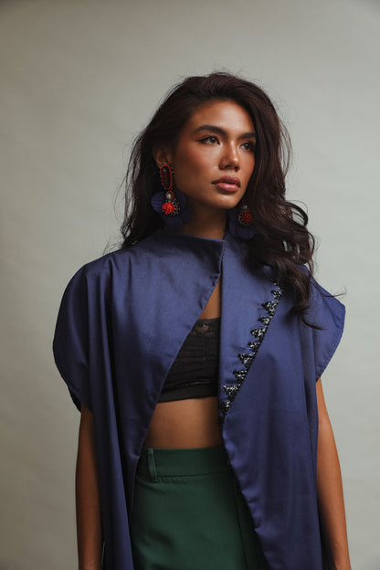 Dignidad Trench Kimono with Hand Beadwork in Cobalt Blue