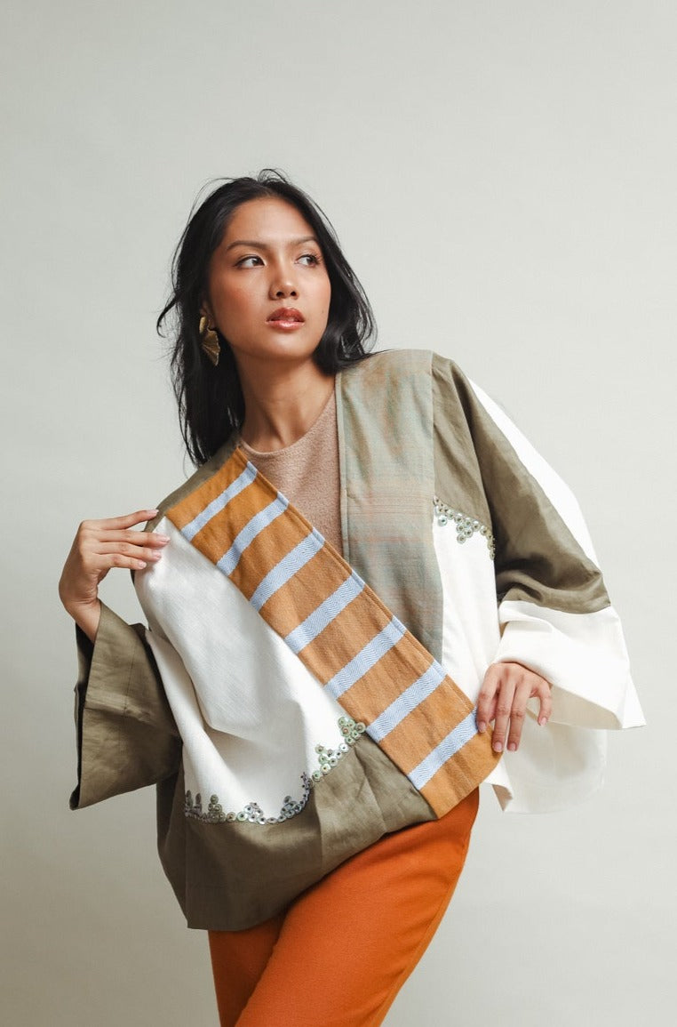 Heritage Poncho in Green & Earth Tones