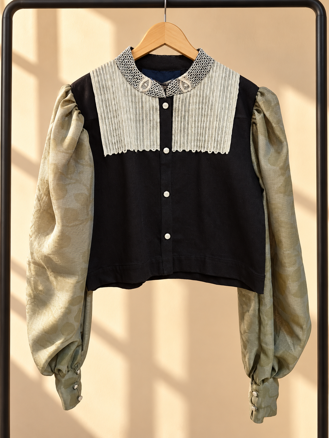 GARBOSA JACKET IN BLACK WITH RARE SUKSUK BARONG AND CALADO
