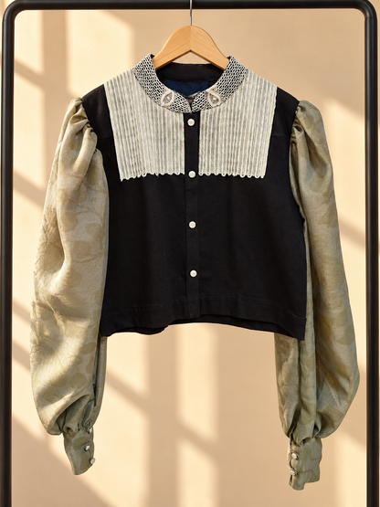 GARBOSA JACKET IN BLACK WITH RARE SUKSUK BARONG AND CALADO