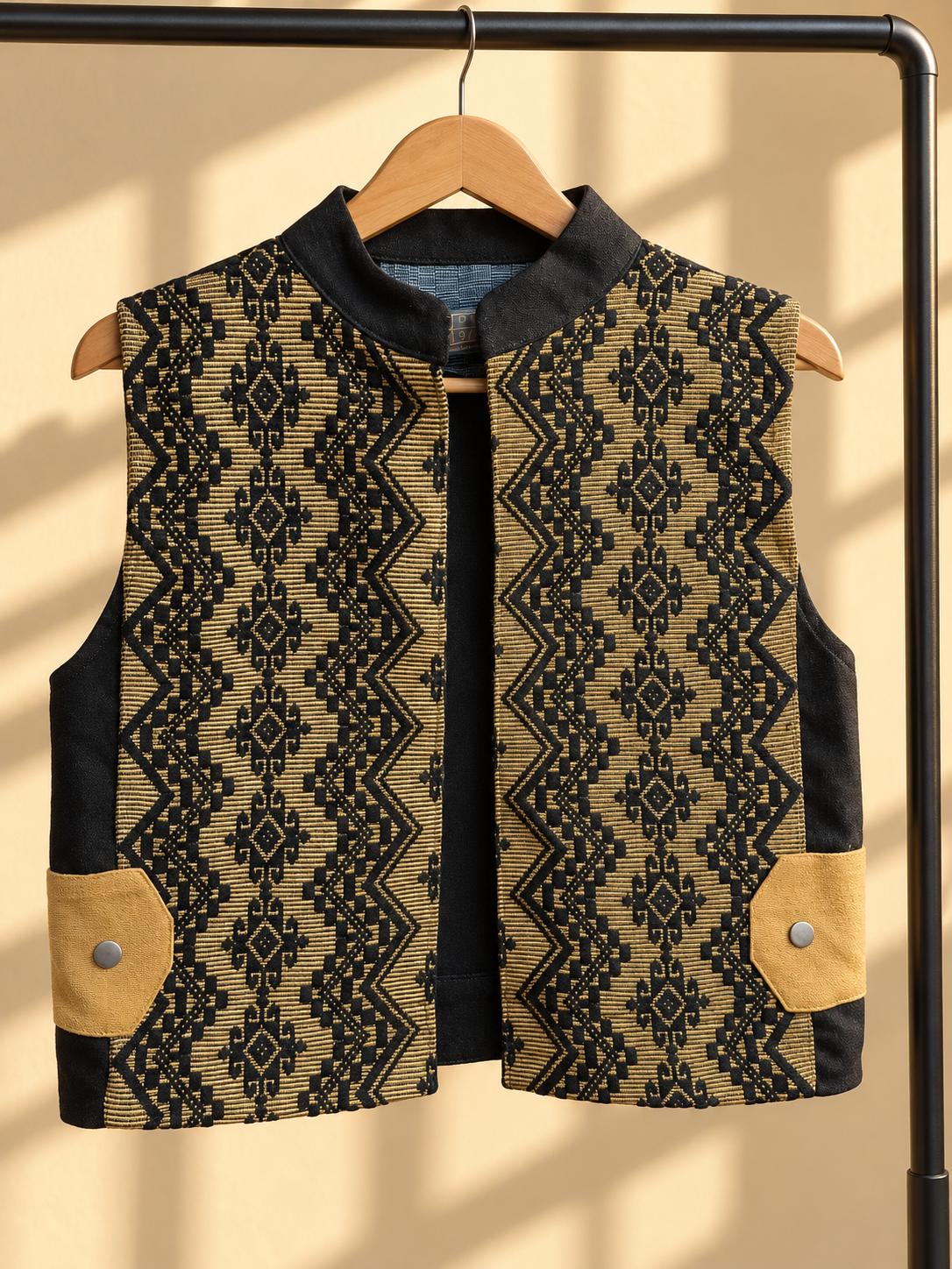 I DID MY VEST IN BLACK DENIM WITH MUSTARD