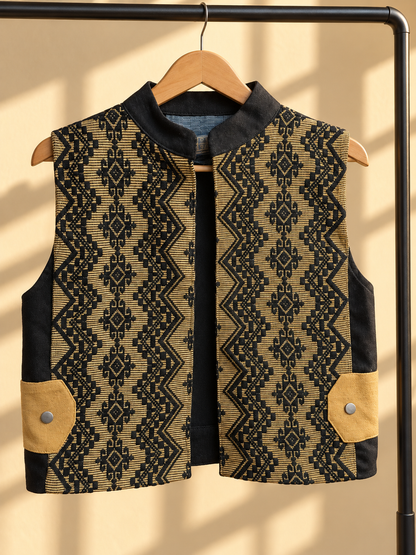 I DID MY VEST IN BLACK DENIM WITH MUSTARD