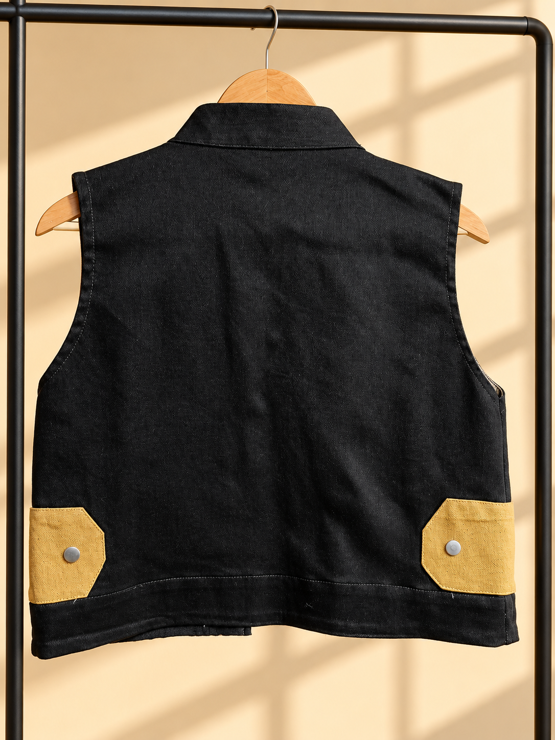 I DID MY VEST IN BLACK DENIM WITH MUSTARD