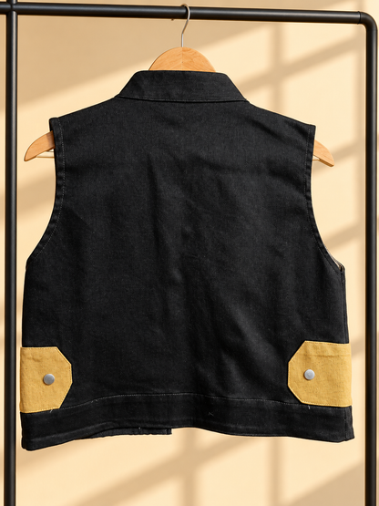 I DID MY VEST IN BLACK DENIM WITH MUSTARD