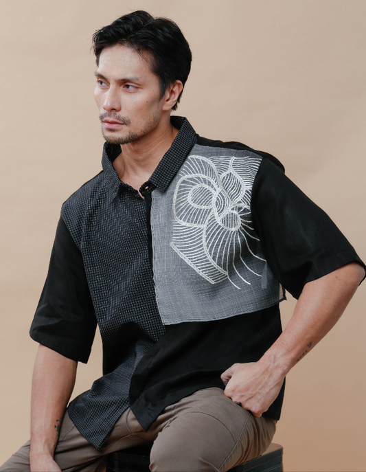 Pusong Iniwan Men's Polo in Black with Piña Accent