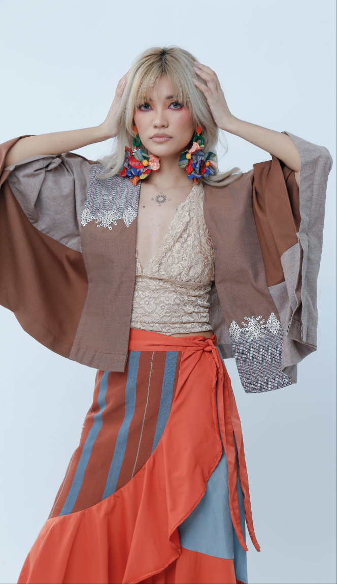 Heritage Poncho in Brown Binakol with Beadworks