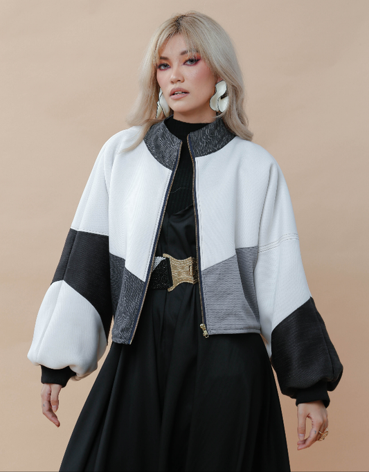 Malinaw na Usapan Bomber Jacket in Black and White
