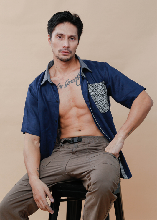 Maabilidad Men's Polo in Blue Linen