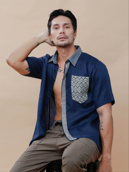 Maabilidad Men's Polo in Blue Linen