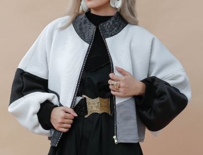 Malinaw na Usapan Bomber Jacket in Black and White