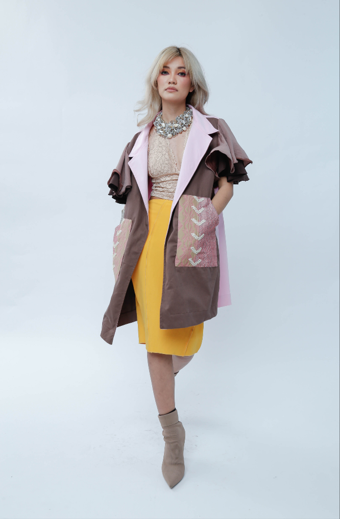 Panganay Long Vest in Brown Kalinga Weave NY