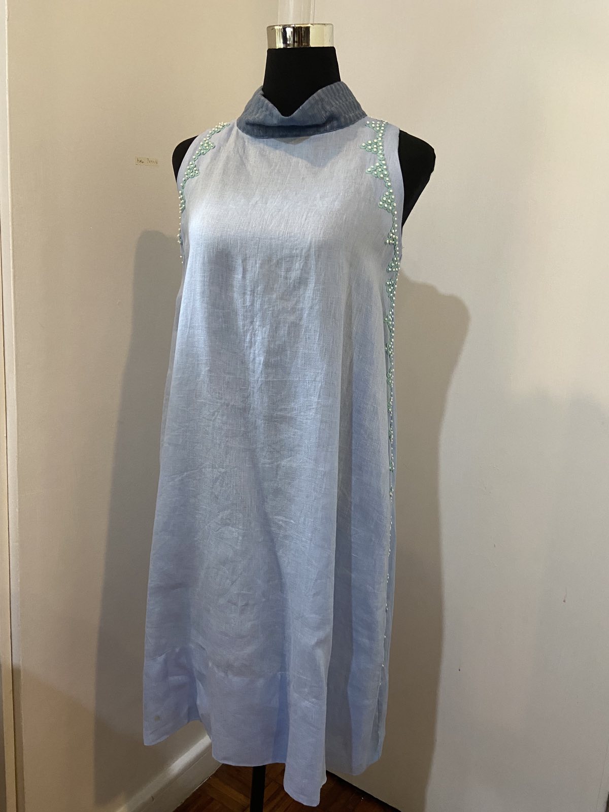 Magandang Araw Linen Dress with Langkit Weave and Hand Embroidery