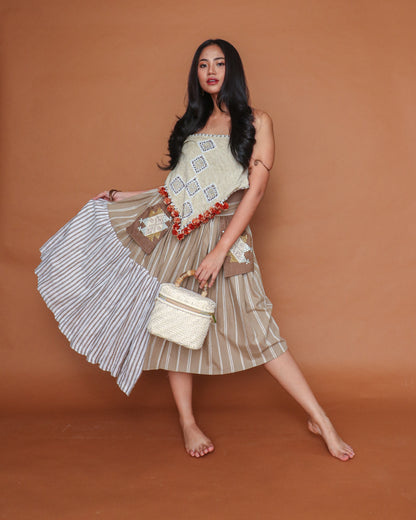 Manila Skirt in Brown Stripes Linen with Yakan Pockets