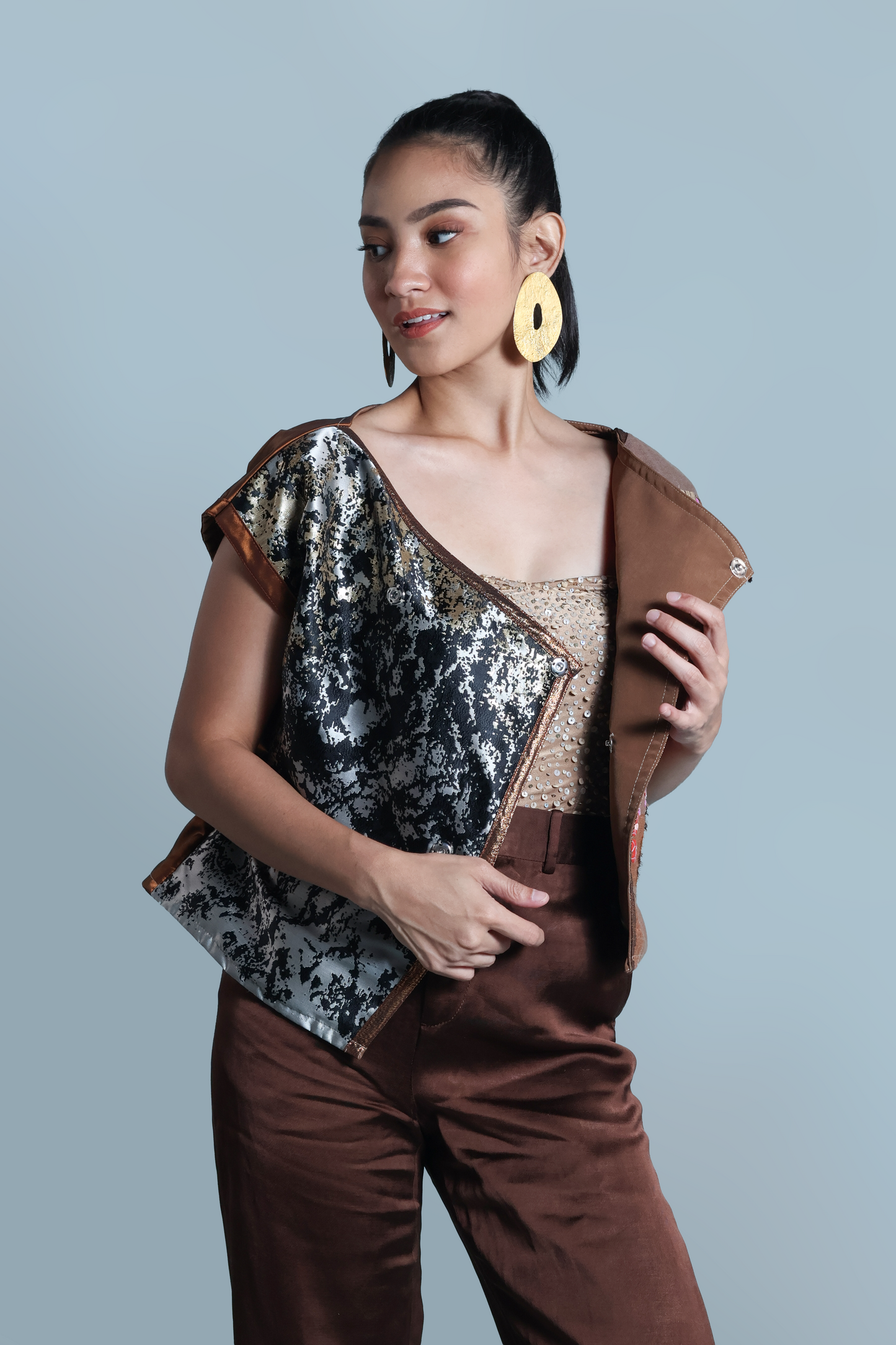 PROTEKTADO TOP IN  BROWN SIBAGAT WEAVE WITH BEADWORKS