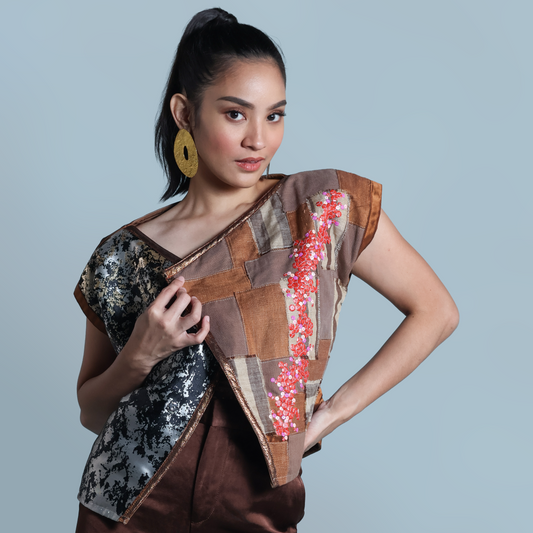 PROTEKTADO TOP IN  BROWN SIBAGAT WEAVE WITH BEADWORKS
