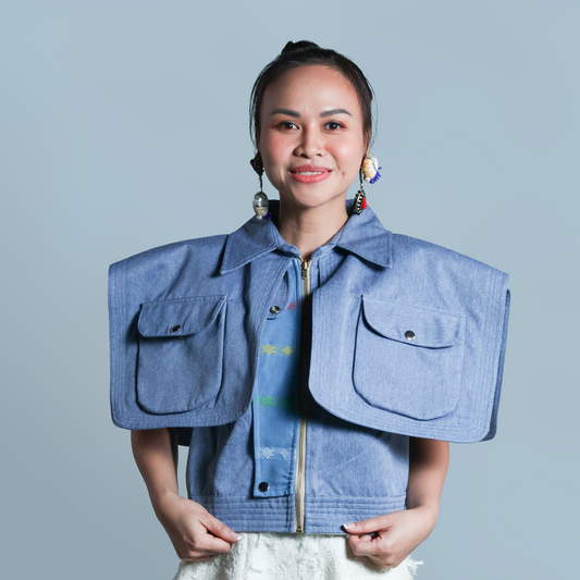 LAGING HANDA  SQUARE JACKET IN DENIM LIGHT WITH KALINGA CORDILLERA EMBROIDERY