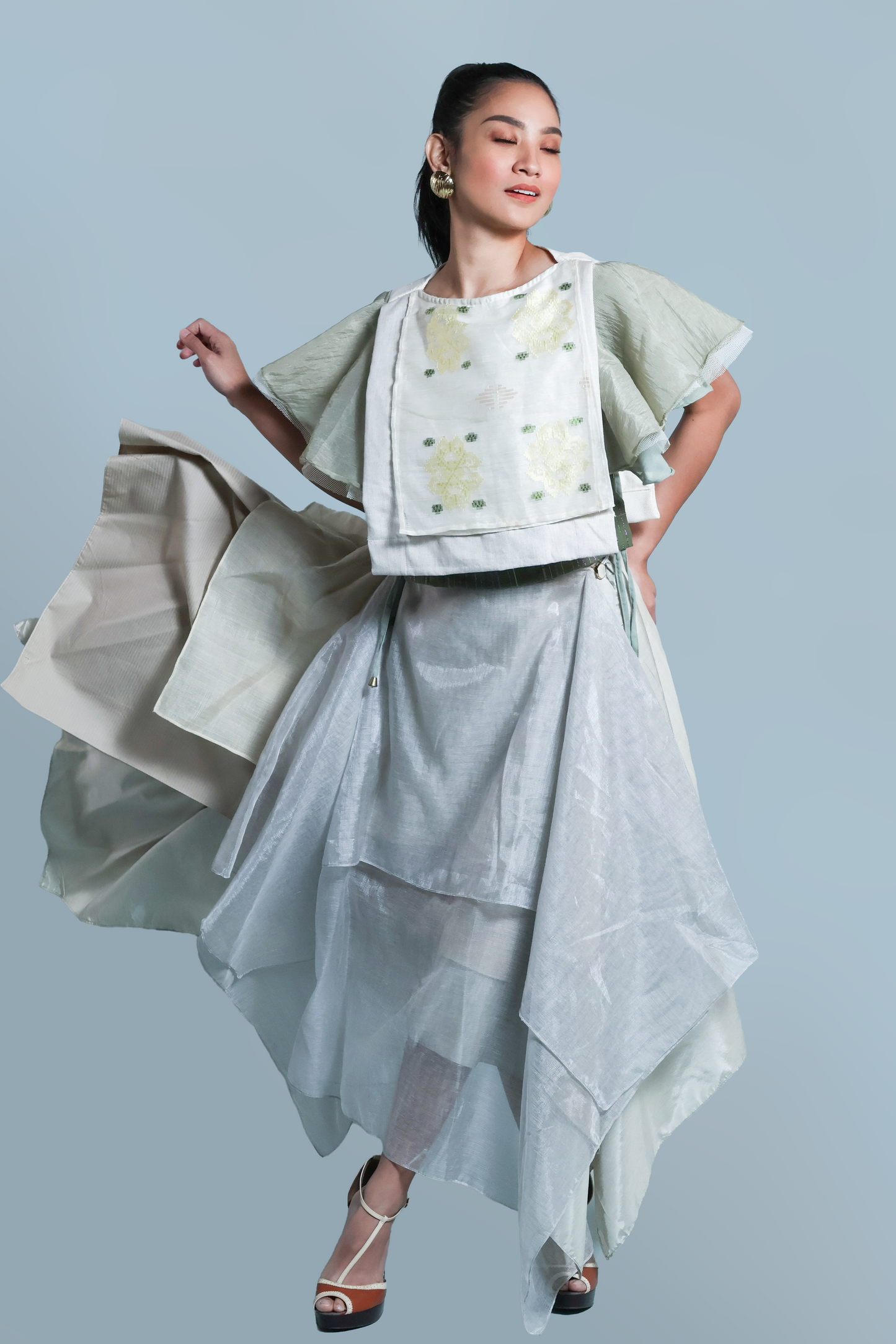 KALIKASAN BIB IN YELLOW FLORAL SUKSUK BARONG WITH MALANDI SLEEVES