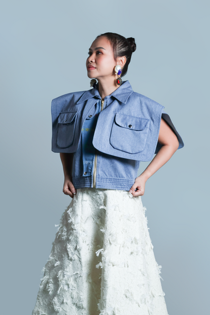 LAGING HANDA  SQUARE JACKET IN DENIM LIGHT WITH KALINGA CORDILLERA EMBROIDERY